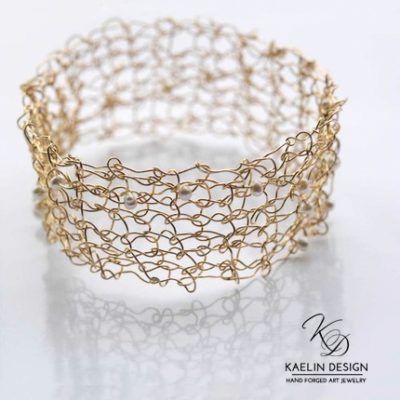 Golden Pearls Knit Cuff Bracelet by Kaelin Design