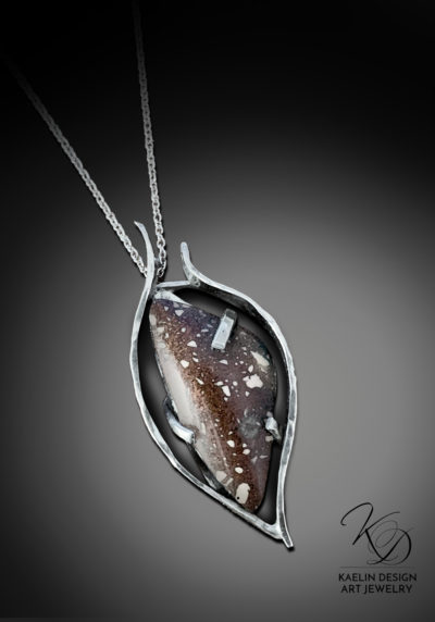 Silver Flame Copper Firebrick and Hand Forged Sterling Silver Art pendant by Kaelin Design