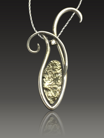 Artful Diamond Reticulated 15 karat gold and Diamond Pendant by Kaelin Design Fine Art Jewelry