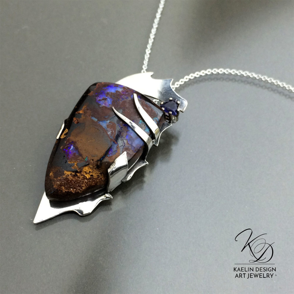 Opal Nebula Boulder Opal Pendant Necklace by Kaelin Design Fine Art Jewelry