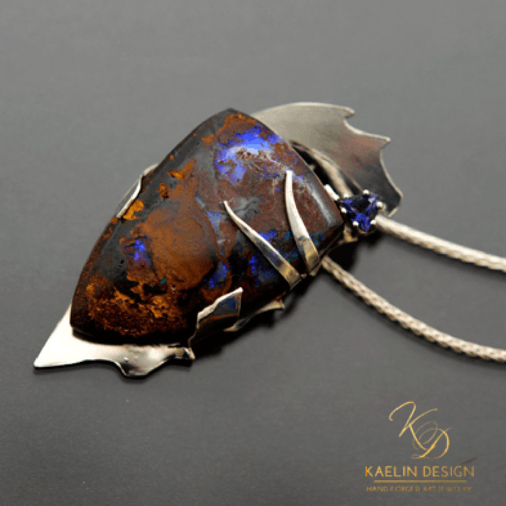 Opal Nebula Boulder Opal Pendant Necklace by Kaelin Design Fine Art Jewelry