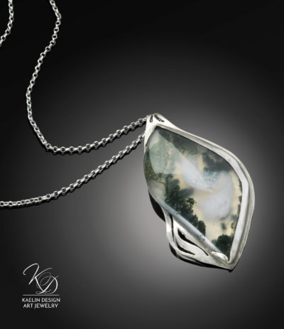 Serenity Fine Art Jewelry Pendant by Kaelin Design with Moss Agate in Sterling Silver