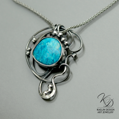 Ocean's Deep Gem Silica and Sterling Silver Art Jewelry Pendant by Kaelin Design
