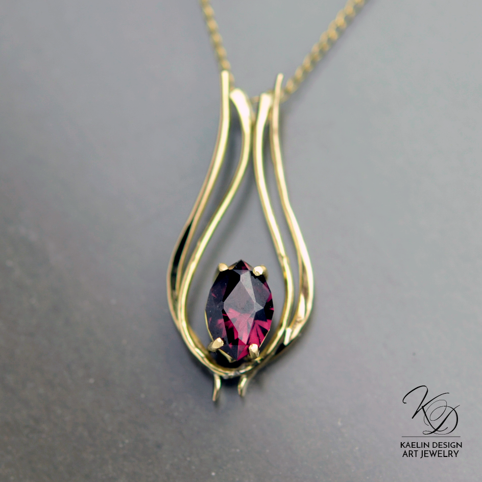 Firelight Garnet and Forged Gold Pendant by Kaelin Design
