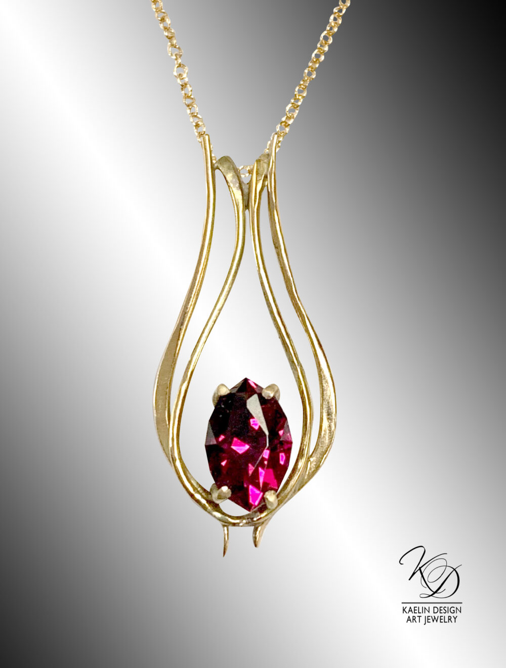 Firelight Gold Art Pendant with Rhodolite Garnet by Kaelin Design Fine Art Jewelry