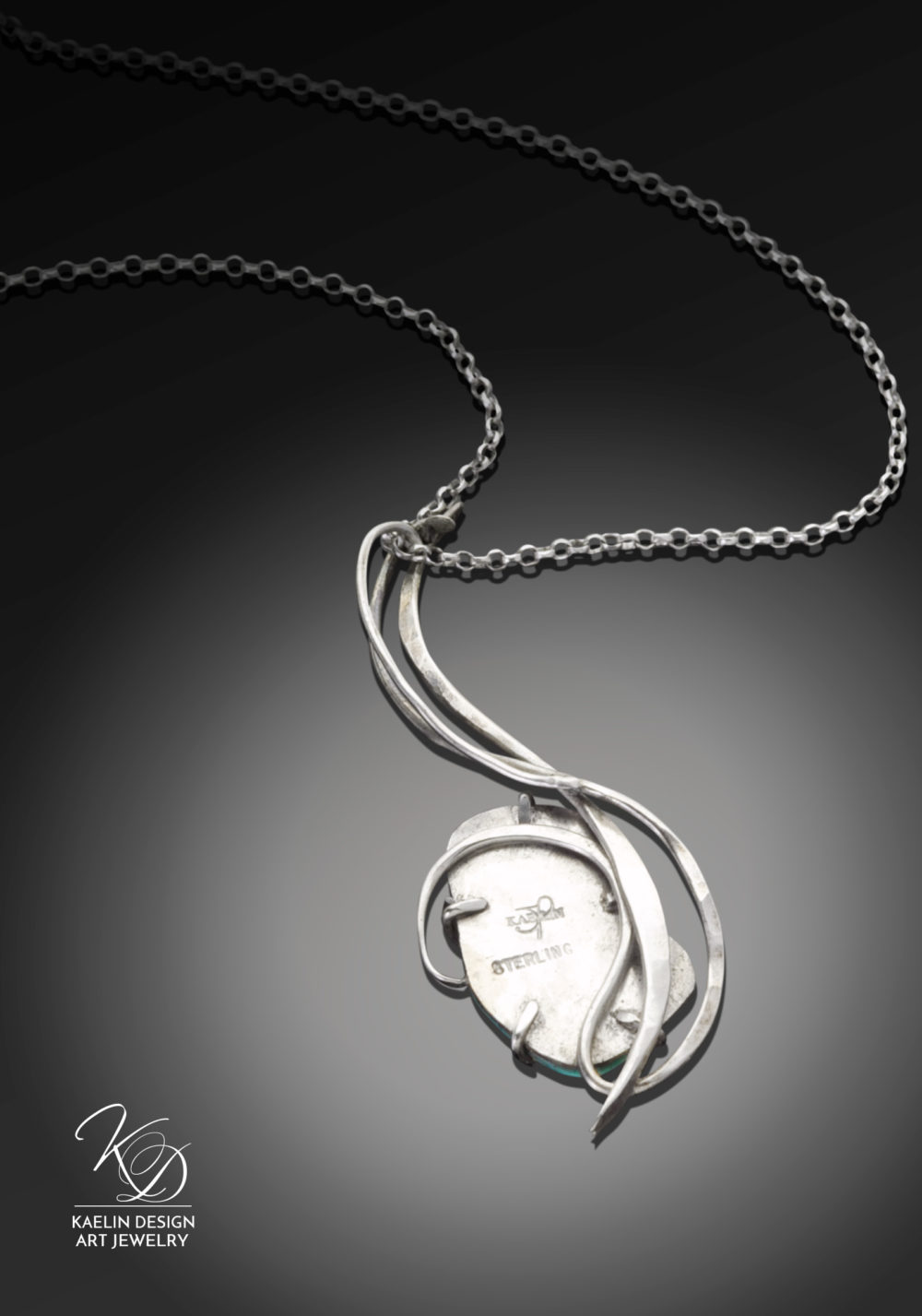 Turquoise Waves forged silver Art Pendant by Kaelin Design