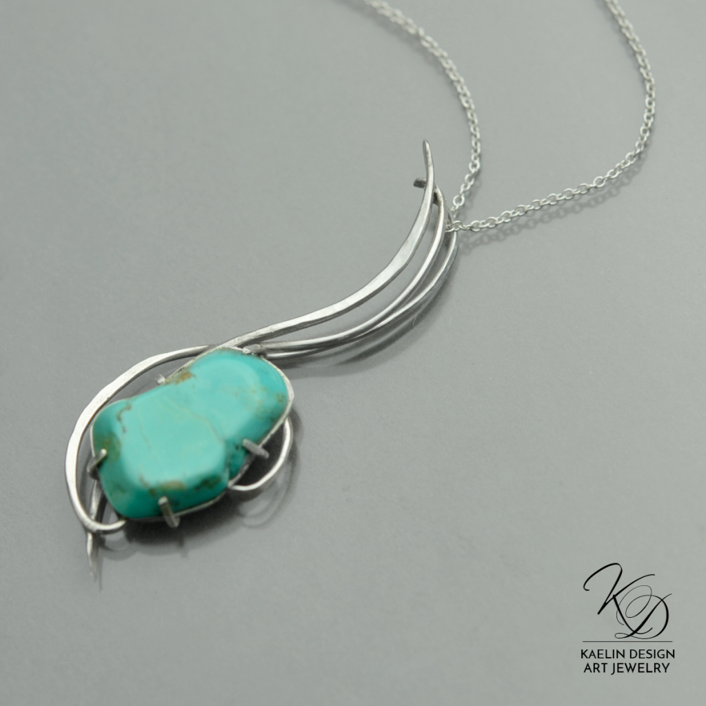 Turquoise Waves forged silver Art Pendant by Kaelin Design