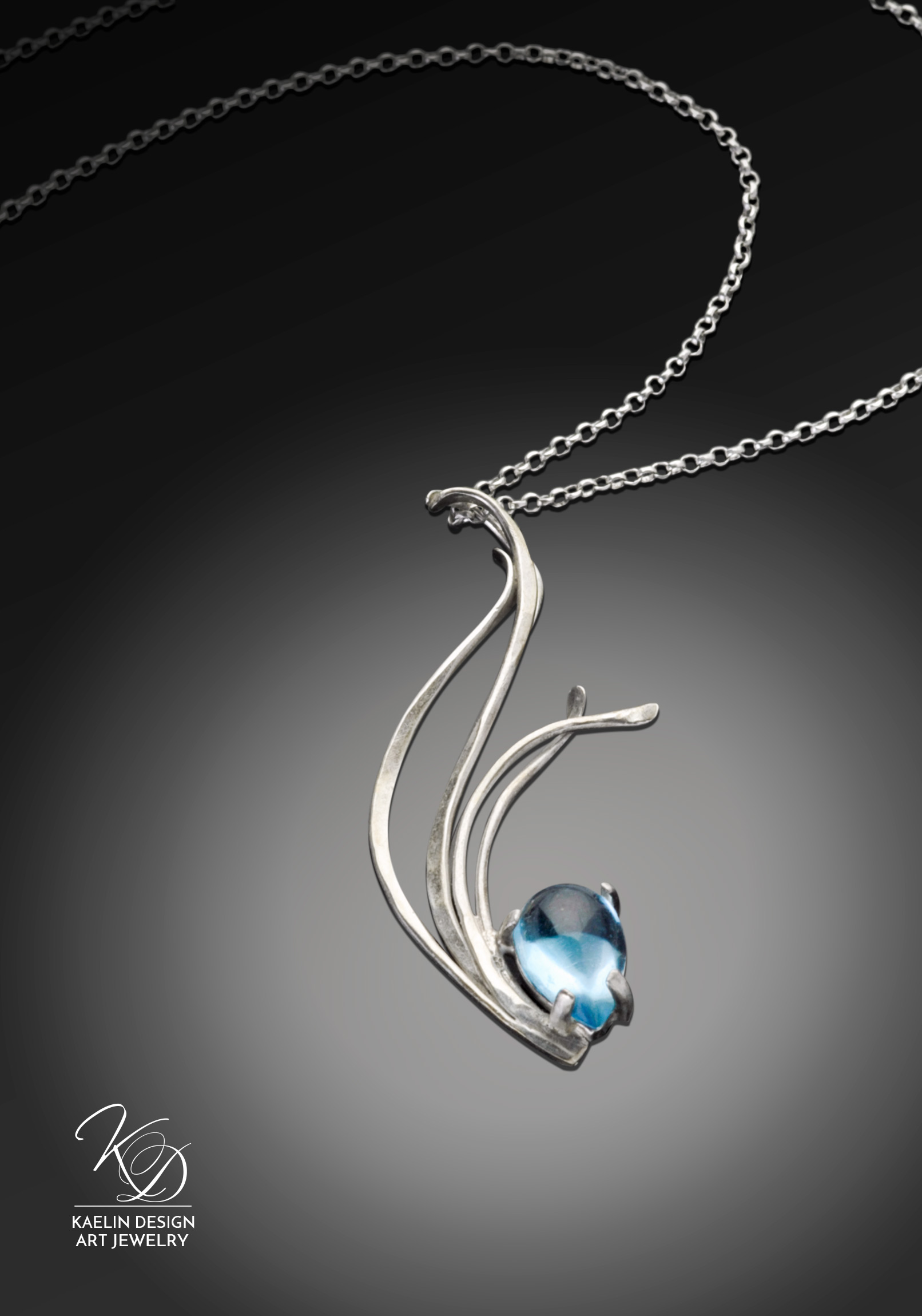 Flowing Waters Blue Topaz Art Jewelry Water Pendant by Kaelin Design