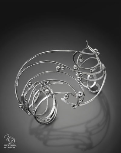 Wave Cuff Hand Forged Silver Bracelet by Kaelin Design