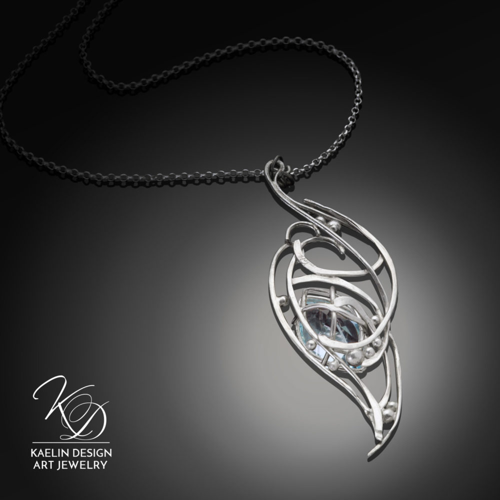 Lady of Shalott Blue Topaz Fine Art Jewelry Pendant by Kaelin Design