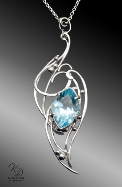 Lady of Shalott Blue Topaz Fine Art Jewelry Pendant by Kaelin Design