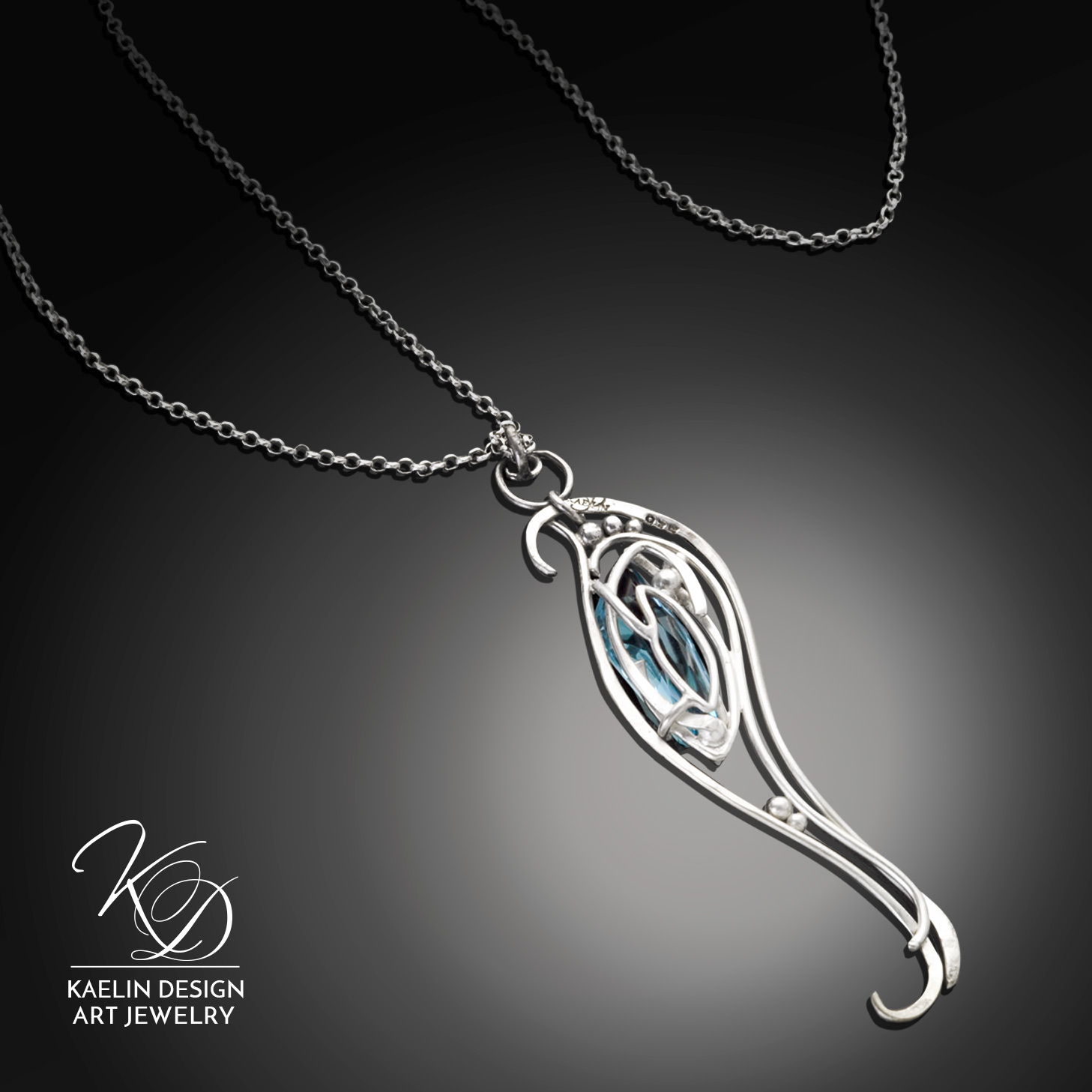Upon the Waters Blue Topaz Fine Art Jewelry Silver Pendant by Kaelin Design