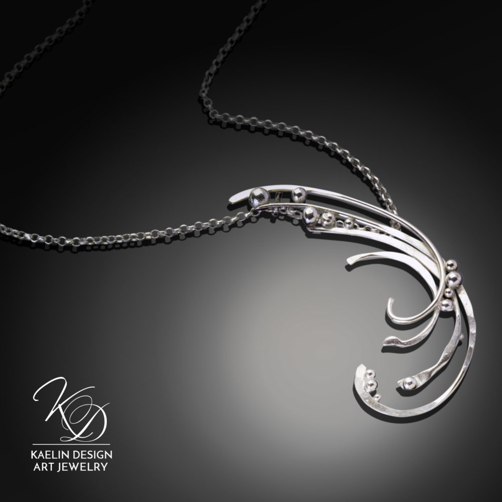 Swept Away Fine Art Jewelry Pendant in Hand Forged Sterling Silver by Kaelin Design