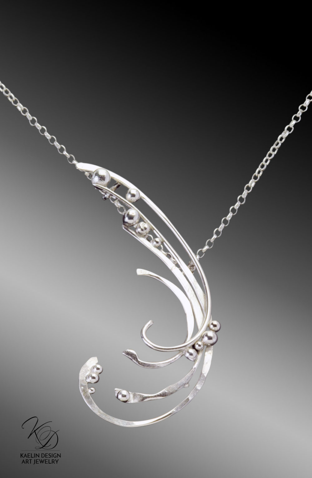 Swept Away Fine Art Jewelry Pendant in Hand Forged Sterling Silver by Kaelin Design