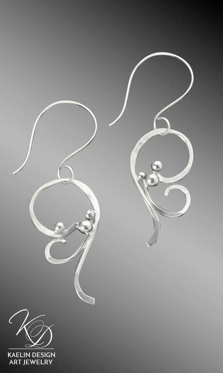 "Froth" Hand Forged Sterling Silver Earrings by Kaelin Design Art Jewelry inspired by the Ocean