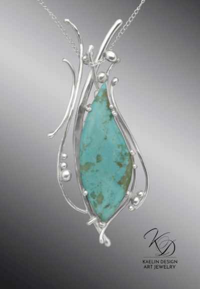 Ocean's Song Turquoise Fine Art Pendant in hand forged Silver by Kaelin Design