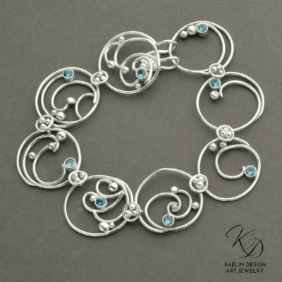Hand Forged Sea Foam Silver Bracelet with London Blue Topaz by Kaelin Design Fine Art Jewelry
