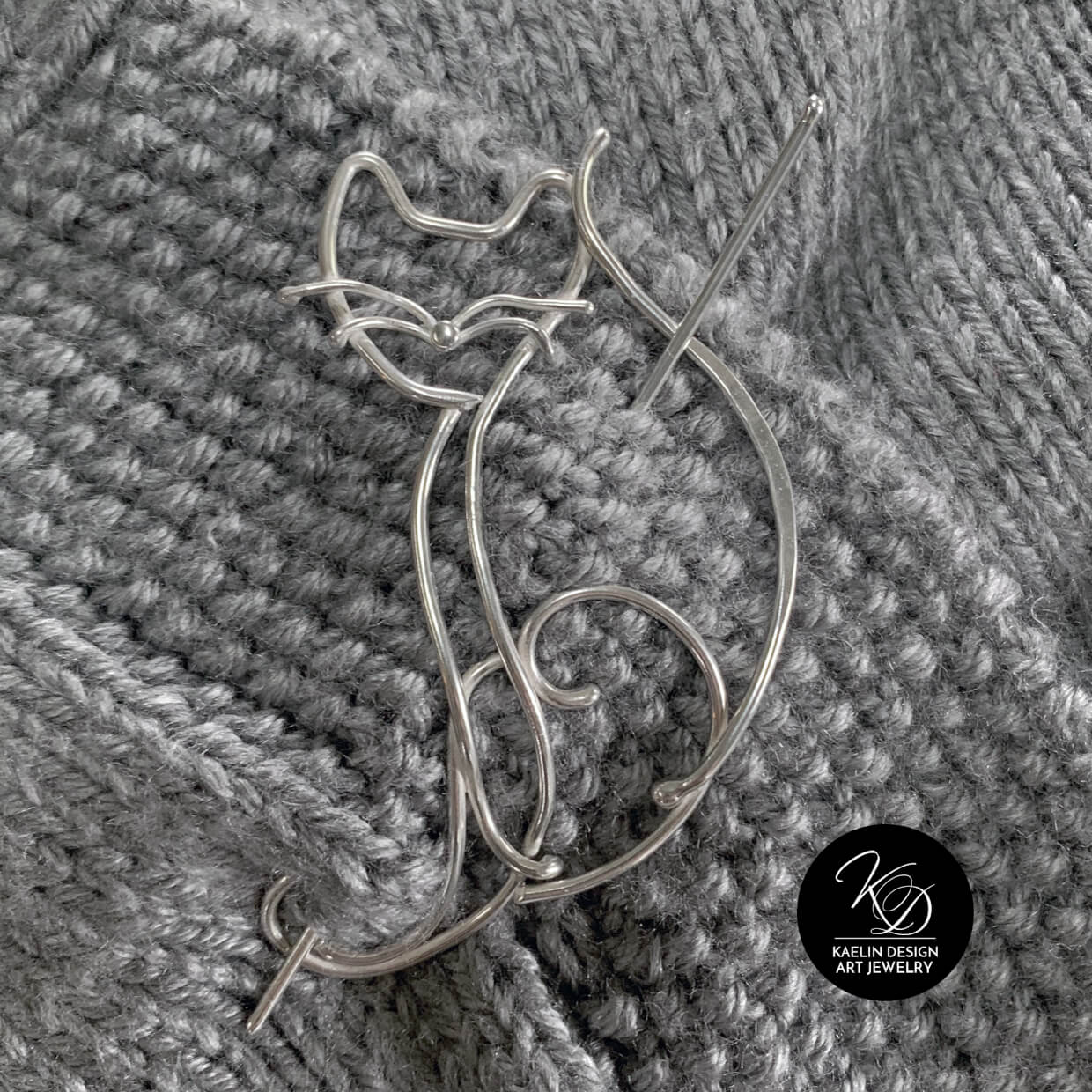 Playful Cat Shawl Pin in Sterling Silver by Kaelin Design