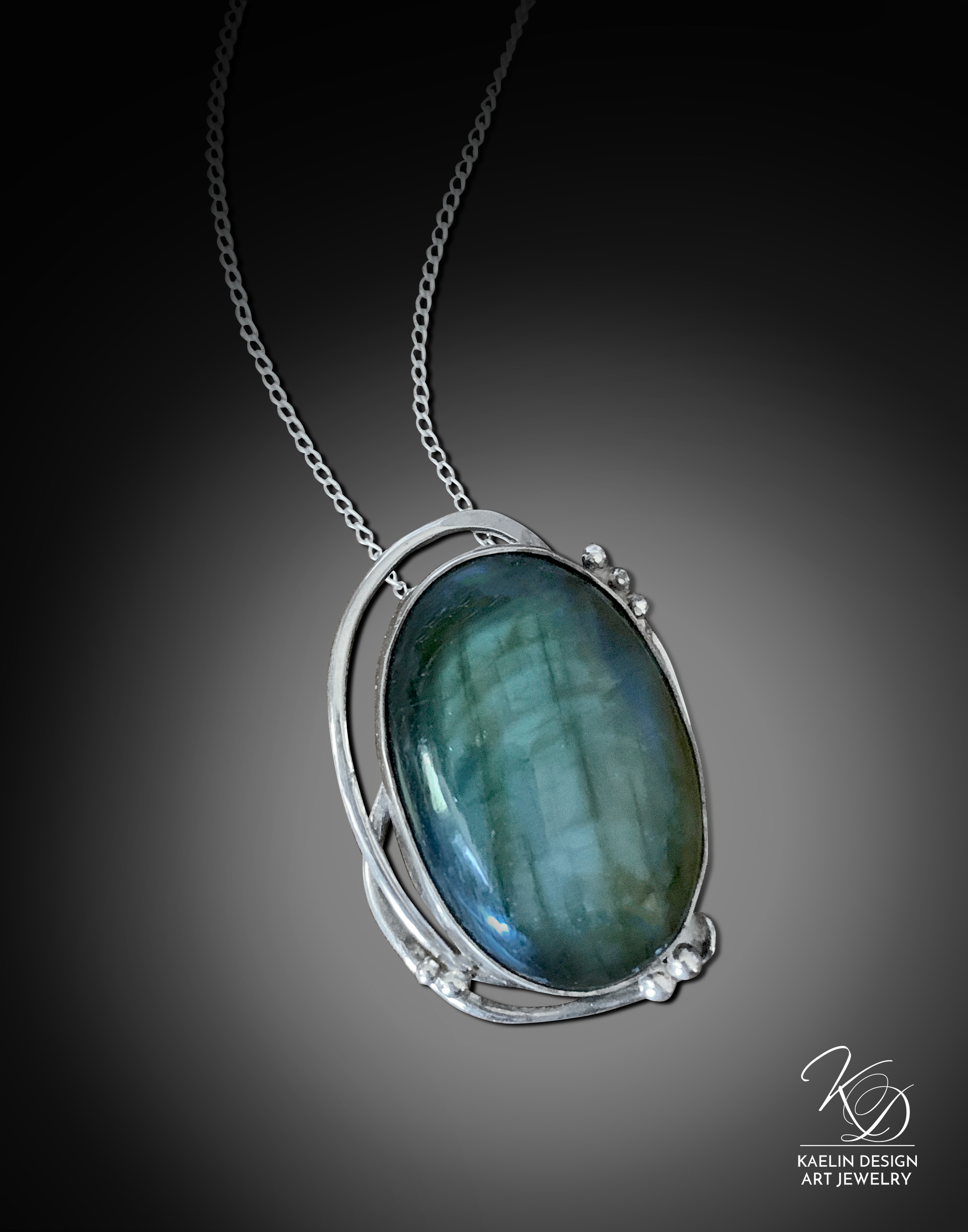 Tidal Currents Hand Forged Labradorite and Sterling Silver Art Pendant by Kaelin Design