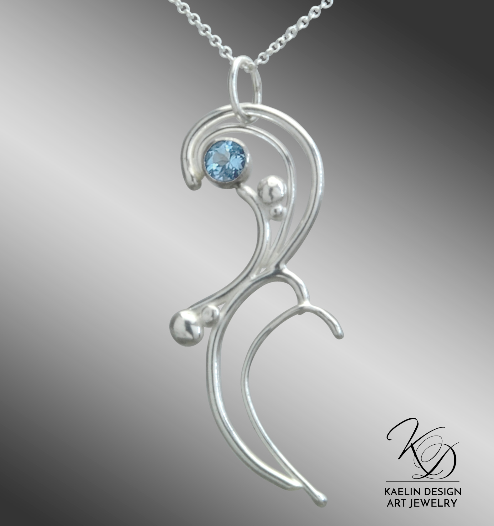 Talise Blue Topaz and Hand Forged Sterling Silver Art Jewelry Pendant by Kaelin Design