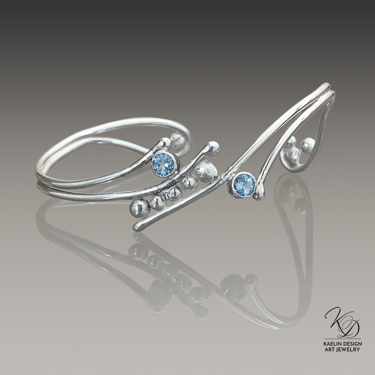 Topaz Foam Ocean Inspired Sterling Silver Hand Forged Art Jewelry Cuff Bracelet by Kaelin Design
