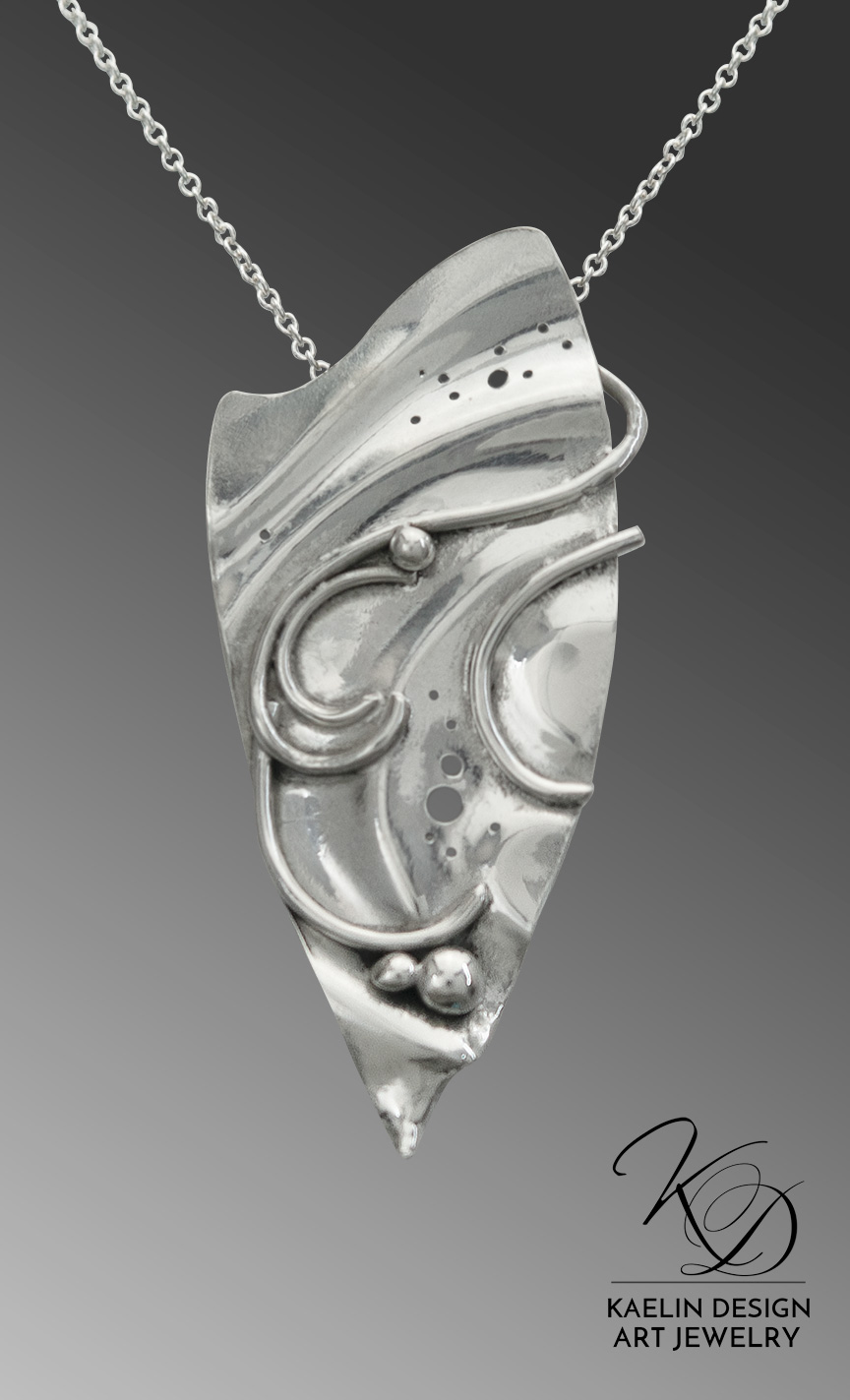 Silver Ripples Ocean Inspired Art Jewelry Pendant