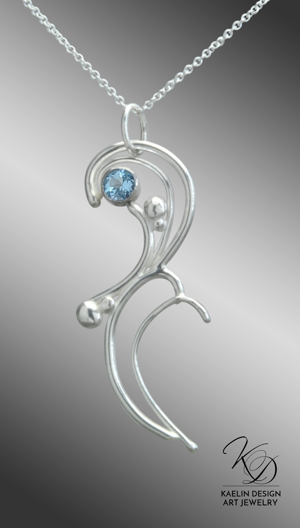 Talise Blue Topaz and Hand Forged Sterling Silver Art Jewelry Pendant by Kaelin Design