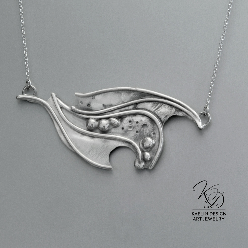 Rushing Rivers Sterling Silver Forged Water Pendant by Kaelin Design Art Jewelry