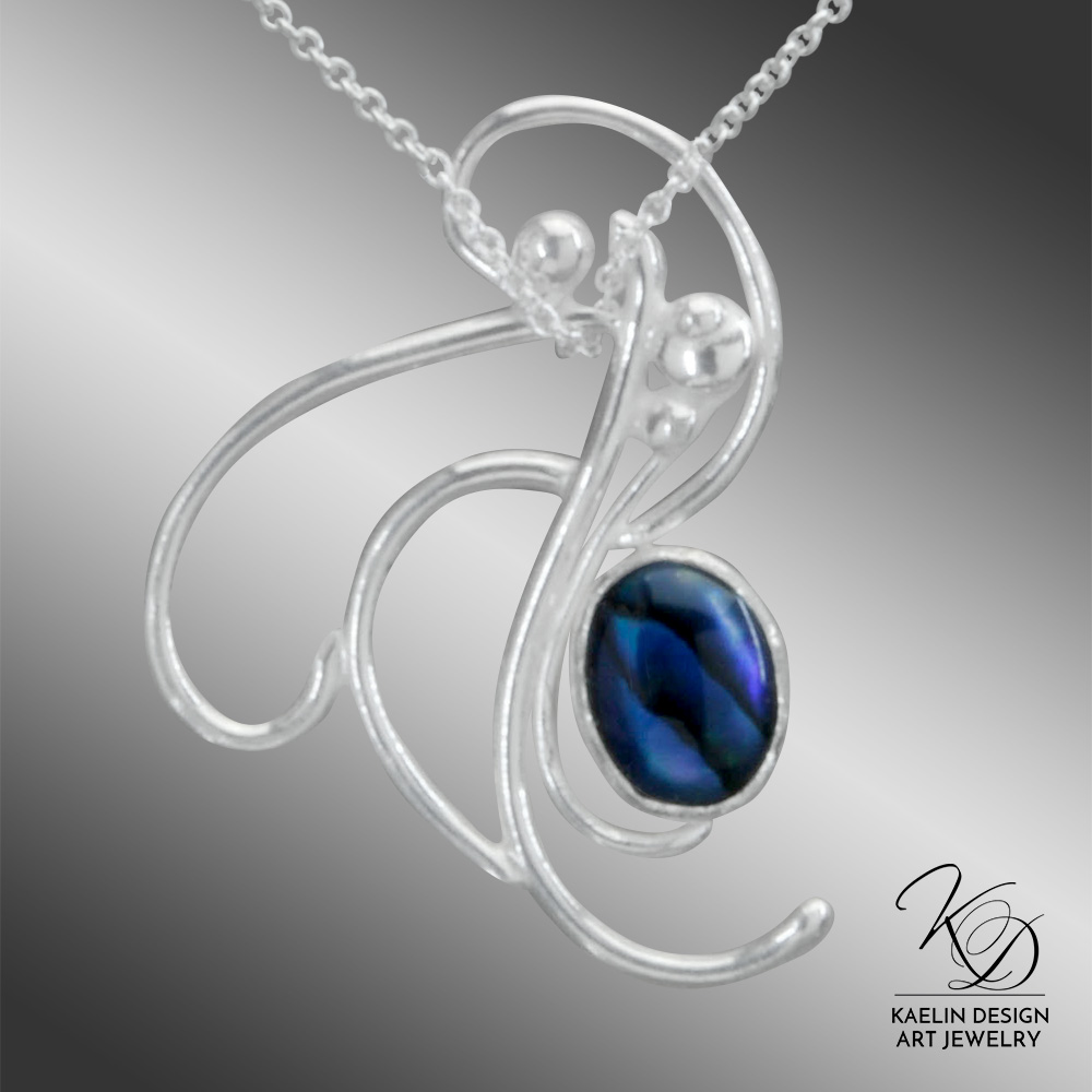 Ocean's Froth Blue Paua Ocean Inspired Art Jewelry Pendant by Kaelin Design