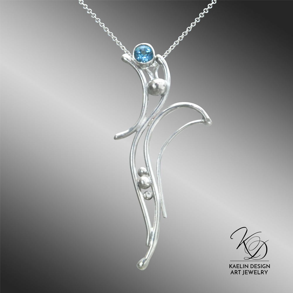 Cascade Blue Topaz Hand Forged Sterling Silver Art Pendant by Kaelin Design