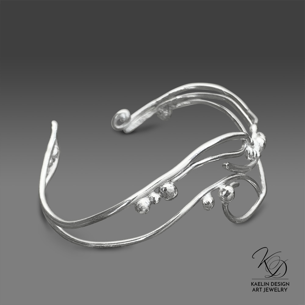 Ocean Waves Sterling Silver Hand Forged Art Jewelry Cuff Bracelet by Kaelin Design