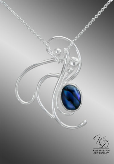 Ocean's Froth Blue Paua Ocean Inspired Art Jewelry Pendant by Kaelin Design