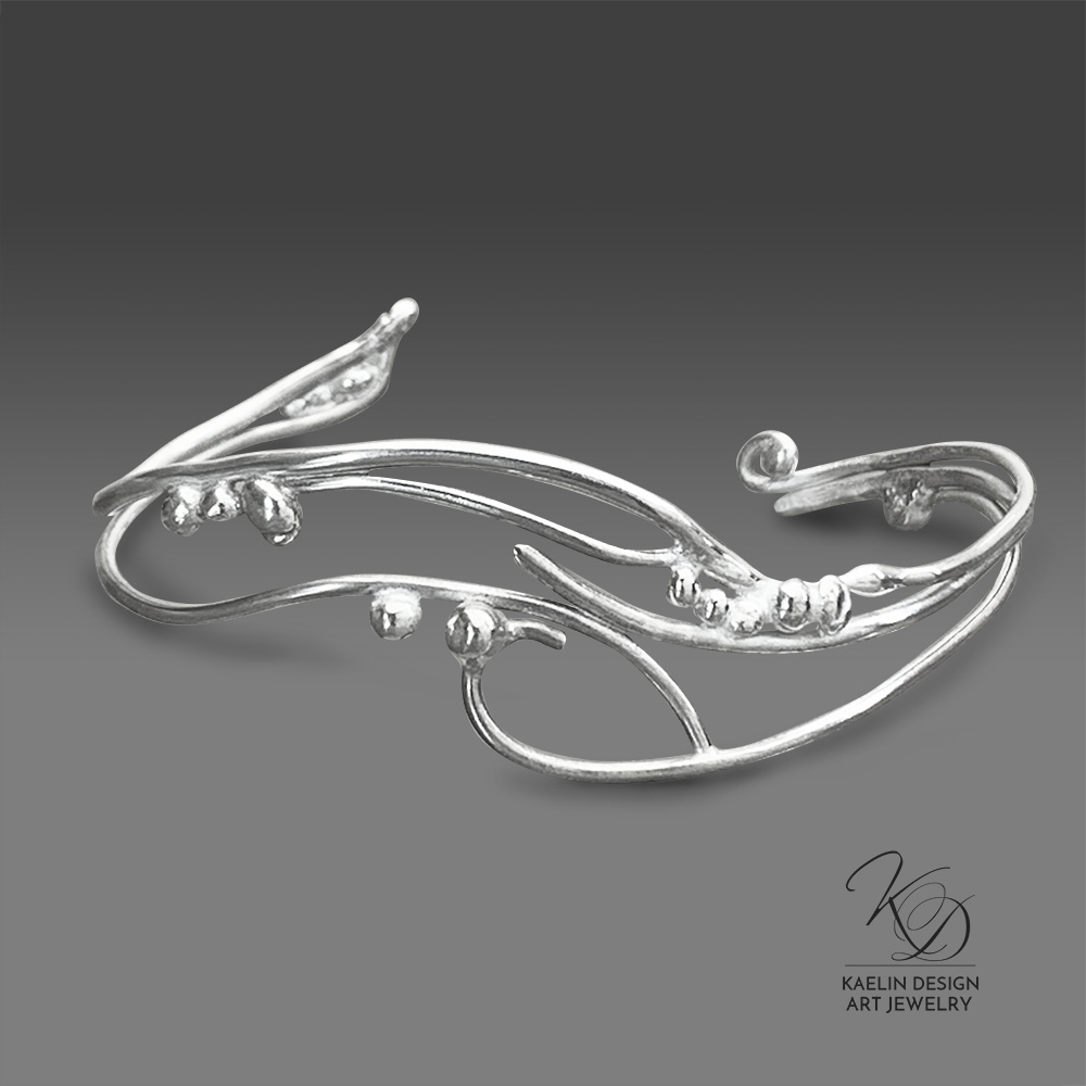 Ocean Waves Sterling Silver Hand Forged Art Jewelry Cuff Bracelet by Kaelin Design