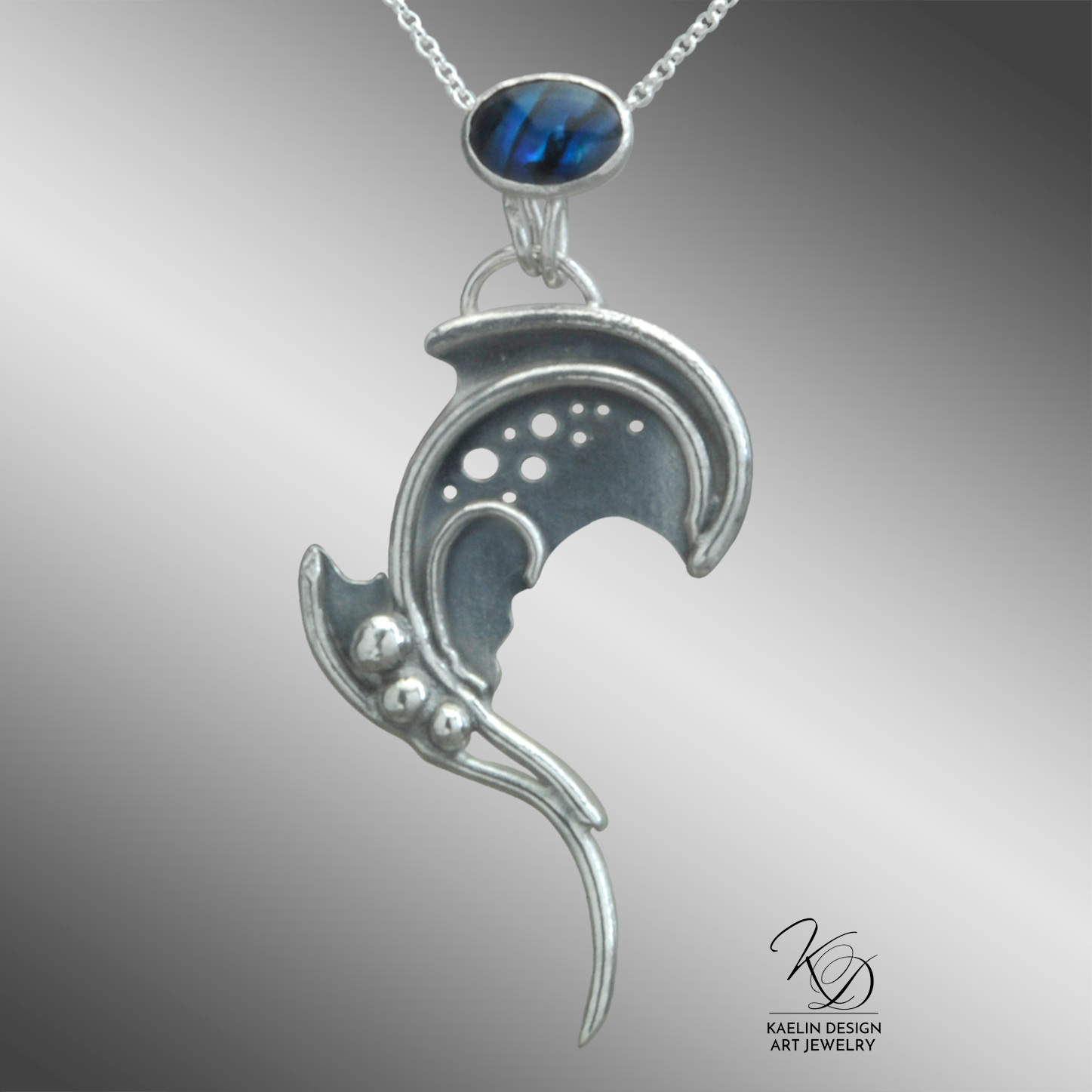 Briny Depths Sterling Silver Paua Art Jewelry Pendant by Kaelin Design