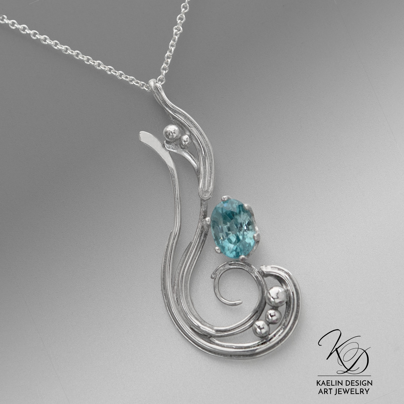 Sea Tides Apatite and Sterling Silver Art Jewelry Pendant by Kaelin Design