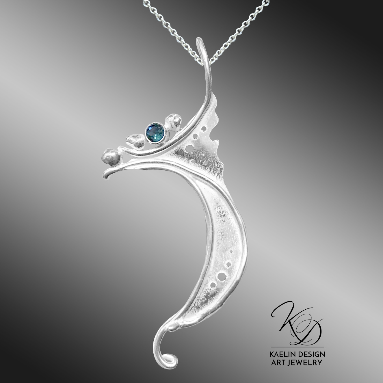Ocean Breakwater Blue Topaz Art Jewelry Pendant by Kaelin Design