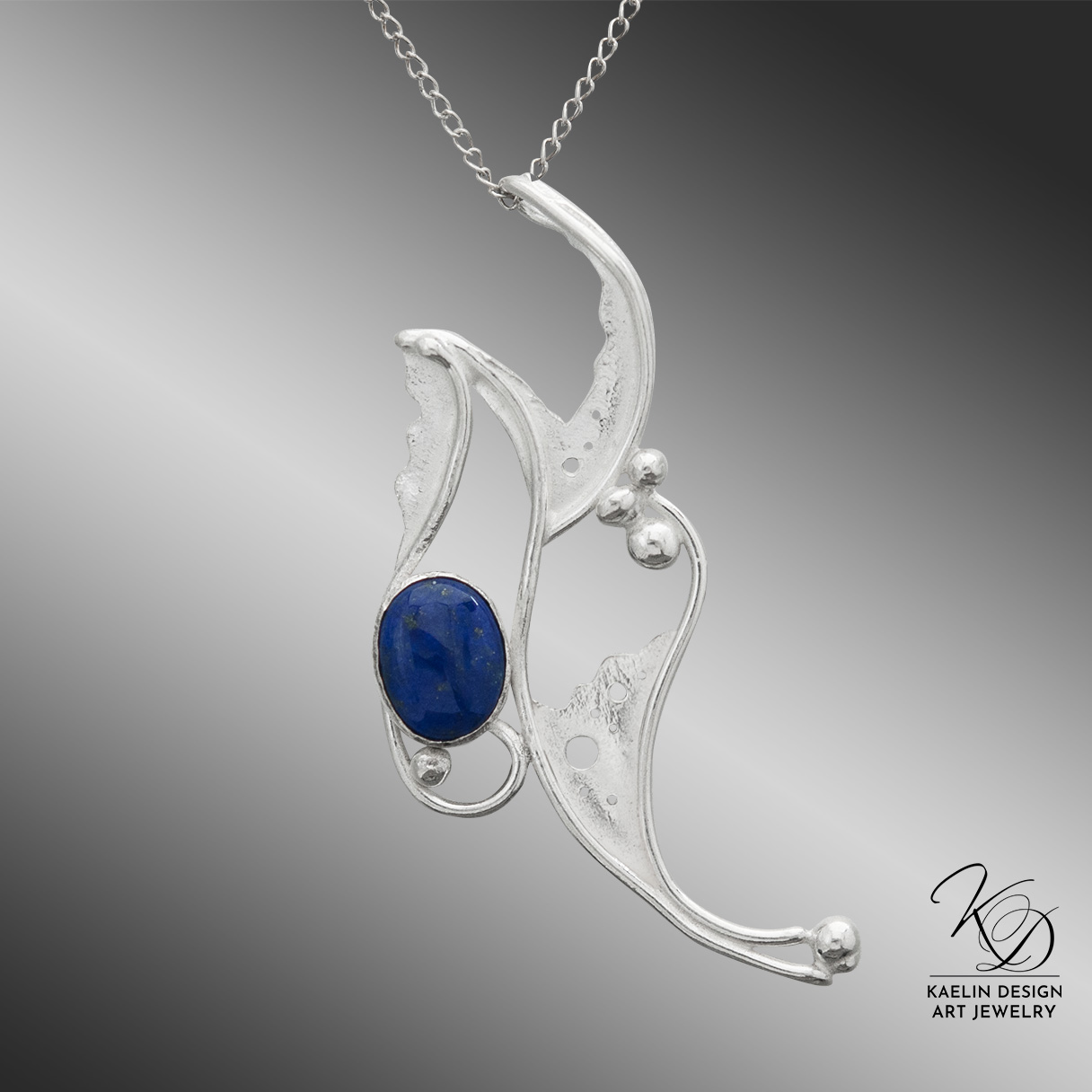 Breaking Waves Lapis Lazuli Sterling Silver Art Jewelry Pendant by Kaelin Design