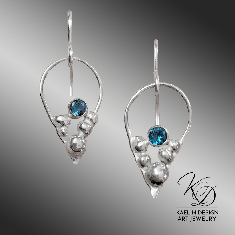 Seafoam Bubbles London Topaz Silver Art Jewelry Earrings by Kaelin Design