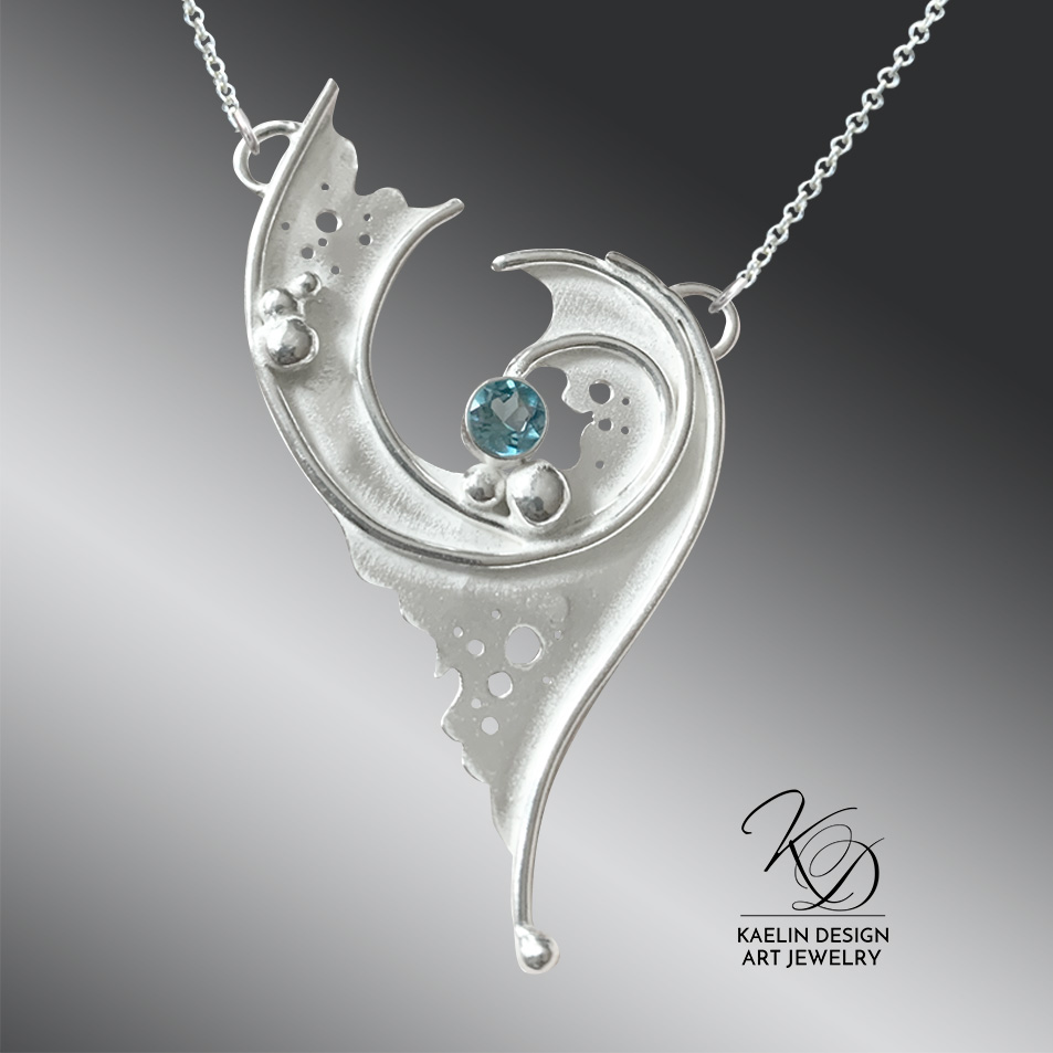 Lagoon Blue Topaz Sterling Silver Art Jewelry Pendant by Kaelin Design