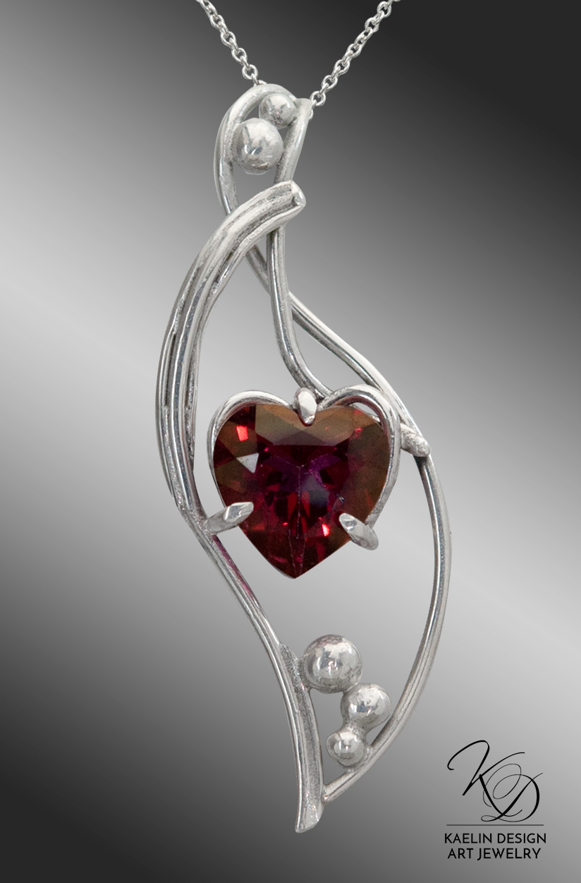 Heart of the Sea Red Topaz Valentine's Silver Pendant Necklace by Kaelin Design