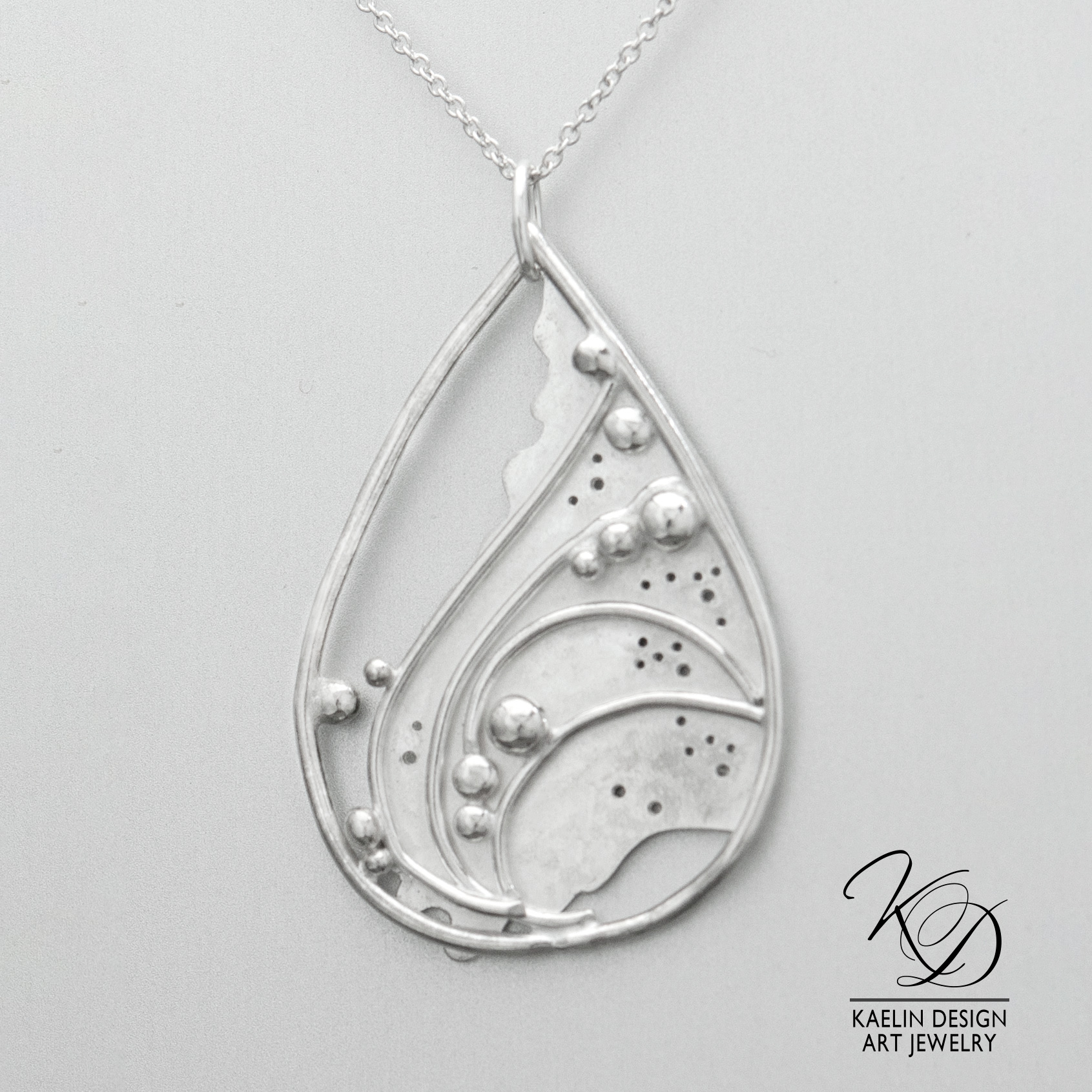 Sea Foam Sterling Silver Ocean inspired Art Jewelry Pendant by Kaelin Design