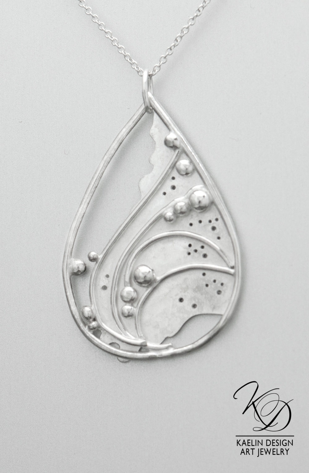 Sea Foam Sterling Silver Ocean inspired Art Jewelry Pendant by Kaelin Design