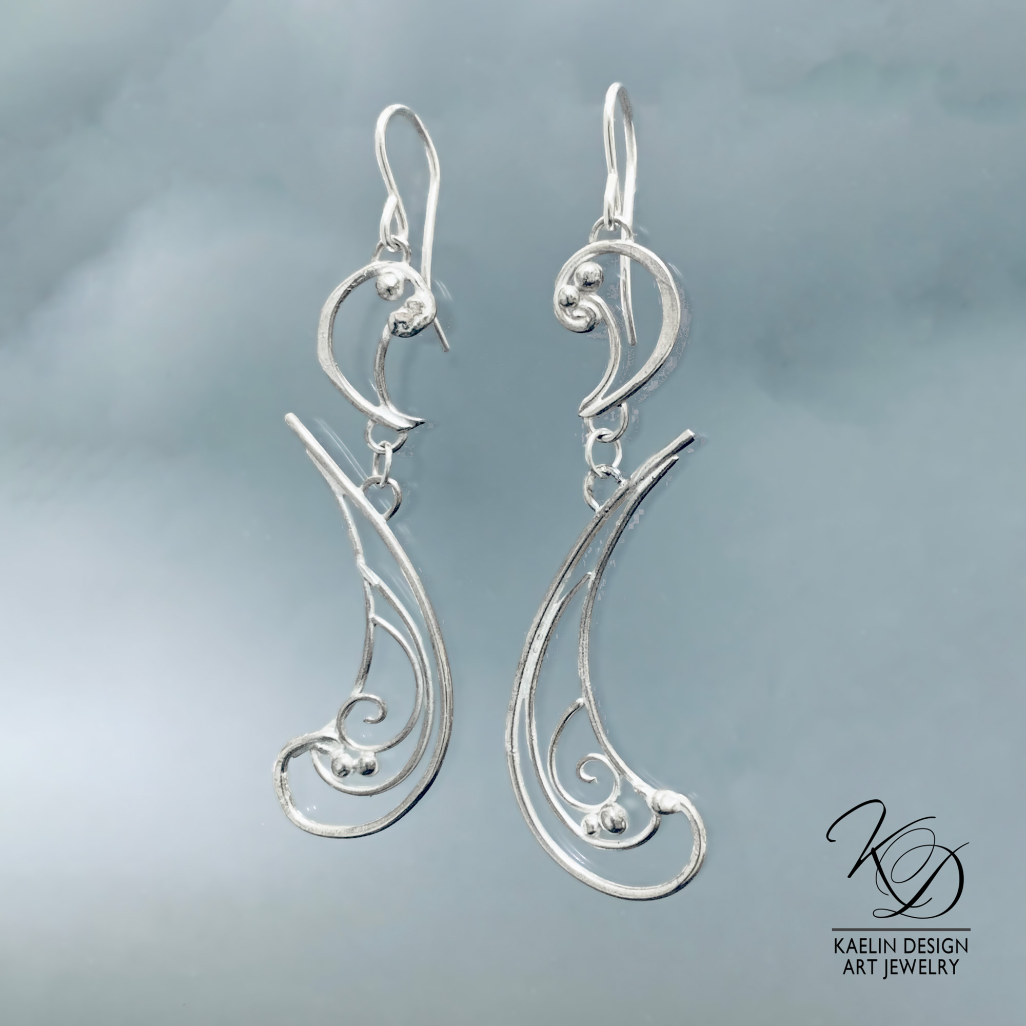 Surf Hand Forged Sterling Silver Ocean Inspired Earrings by Kaelin Design
