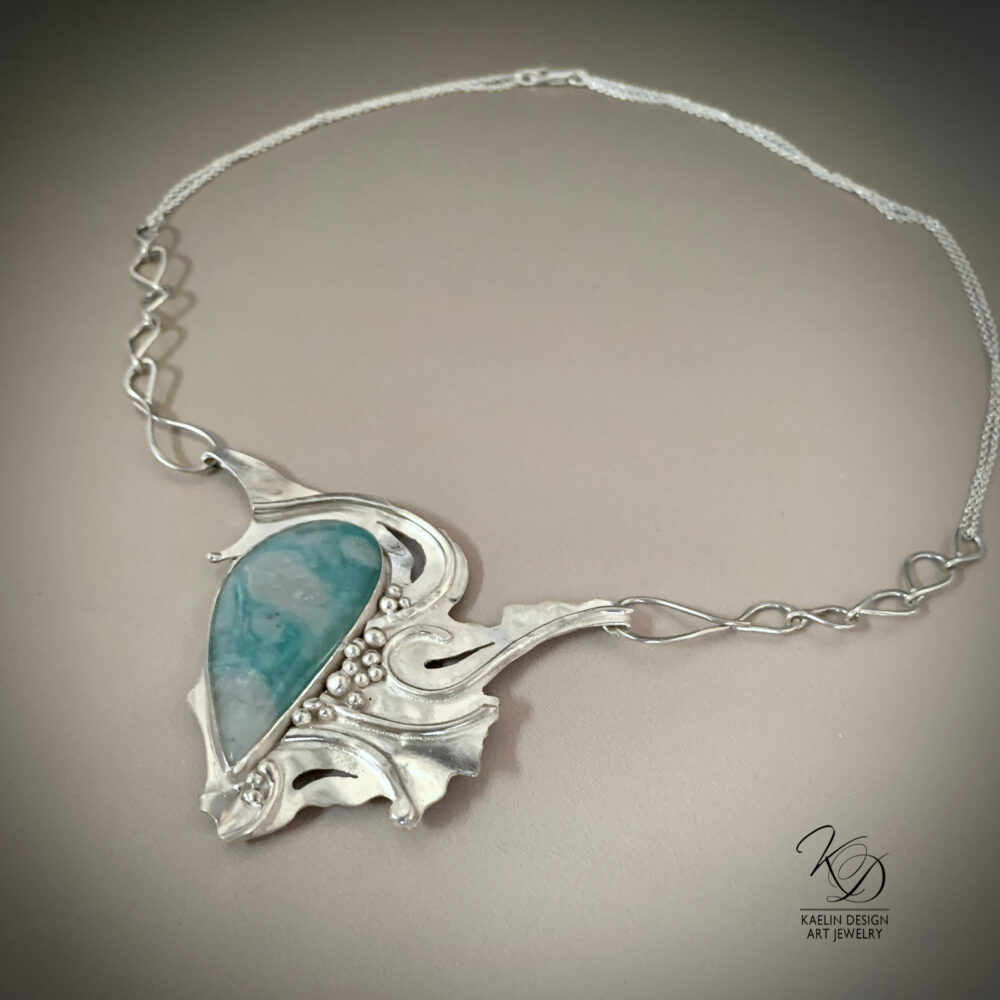Turbulent Waters Amazonite Art Jewelry Sterling Silver Necklace by Kaelin Design Fine Art Jewelry