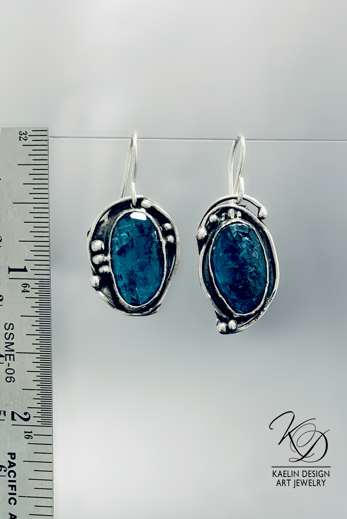 Shadowed Seas Teal Blue Kyanite Earrings by Kaelin Design Fine Art Jewelry